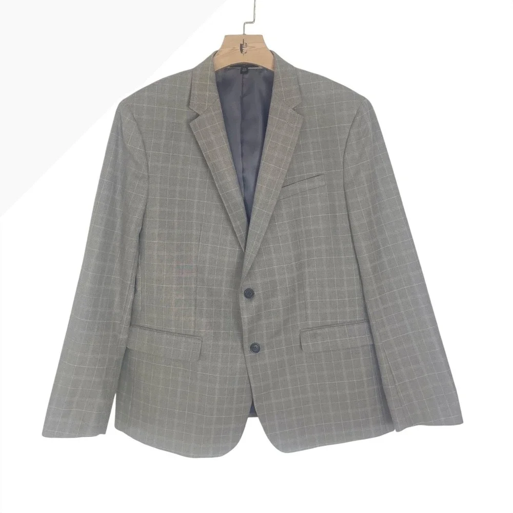 Banana Republic Mens Slim Fit Cotton Blend Sport Coat Jacket Gray Plaid 46R